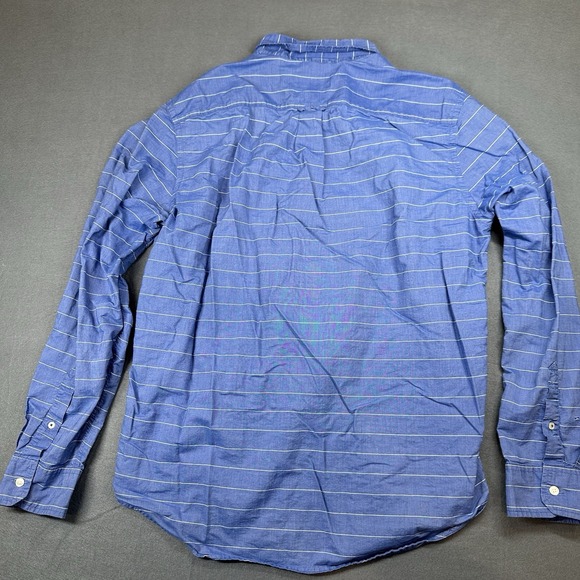 American Eagle Athletic Fit Long Sleeve Button Up Pocket Shirt Stripe Blue L - Picture 10 of 10